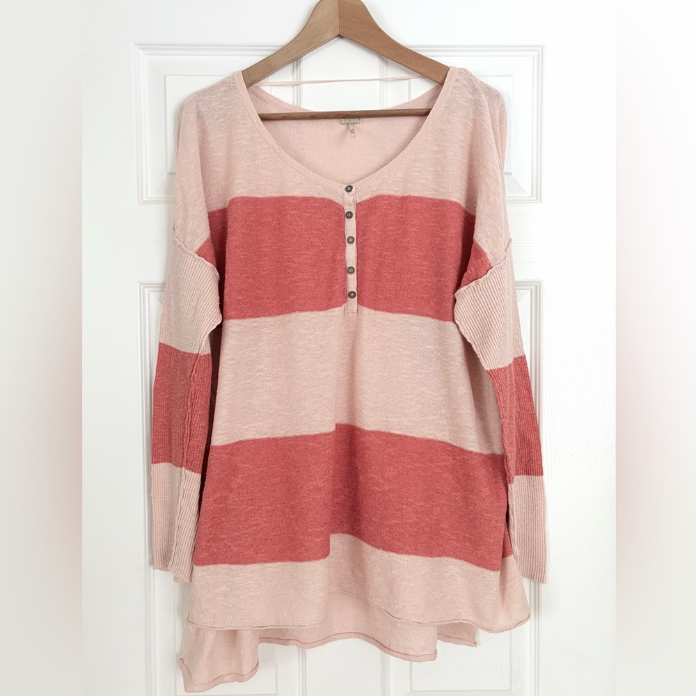 FP Beach Striped Linen Blend Henley Size S